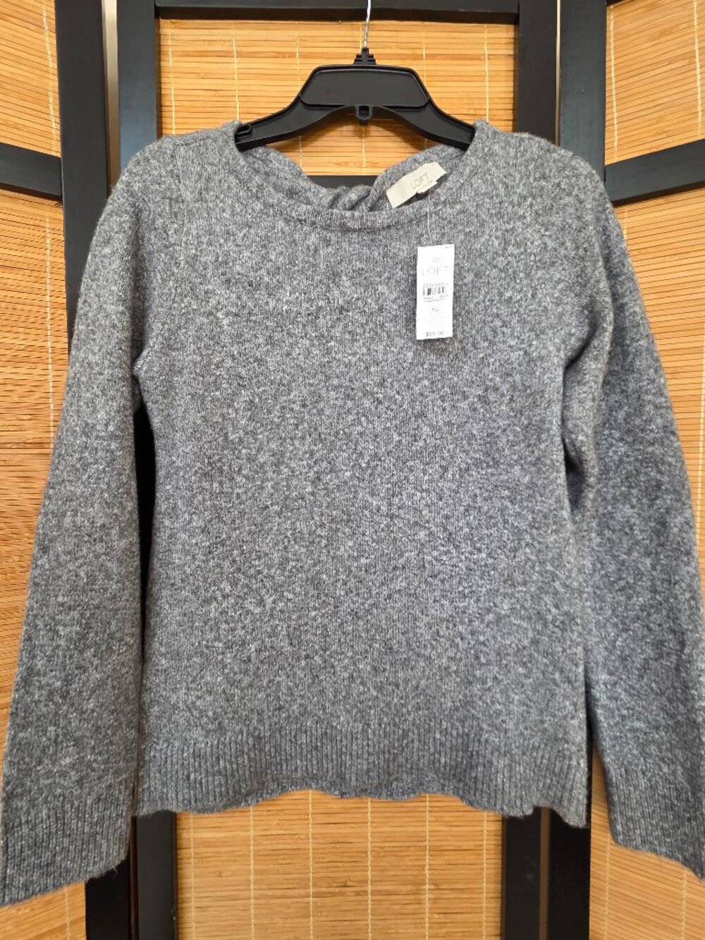 Loft XS Heather Gray Cotton Blend Boat Neck Back Cutout Twist Sweater Boho Chic